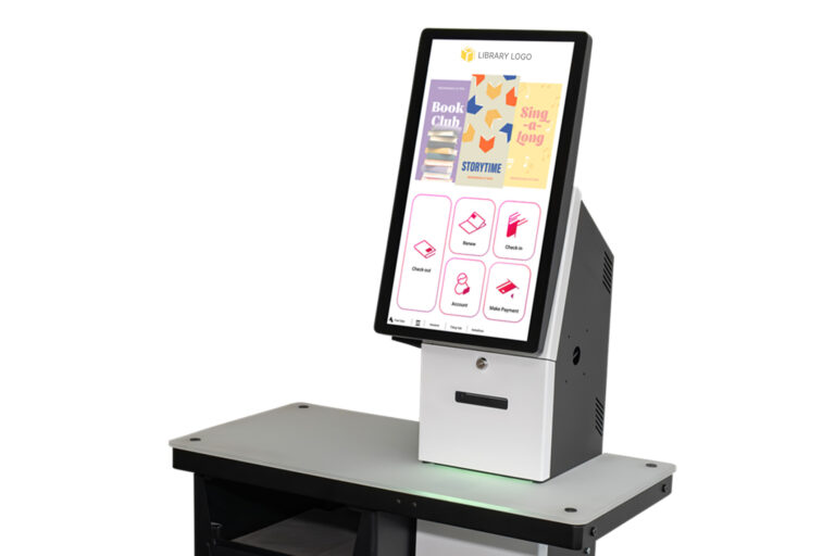 quickConnect™: The Most Comprehensive Self-Service Software for Libraries 1 selfCheck 3000 kiosk with quickConnect™ home screen displaying check-out, renew, and account options.