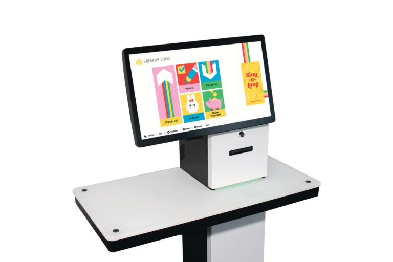 quickConnect™: The Most Comprehensive Self-Service Software for Libraries 2 selfCheck 3000 kiosk with quickConnect™ software displaying an instructional animation for item checkout.