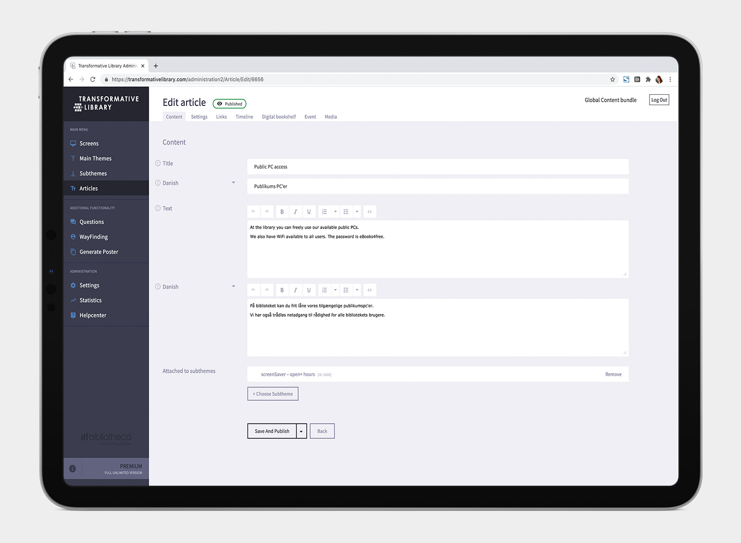 Digital Communications 2 unifi+ Library software settings