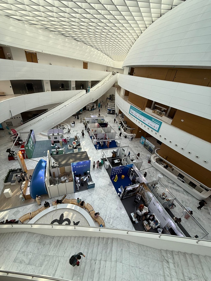 Exhibition area at IFLA 2025 showcasing library innovations and global partners.