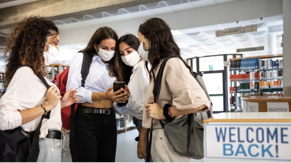 group of Library users wearing face masks
